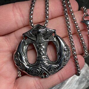 Viking Odins Pet Ravens Raven Huginn and Muninn Thors Hammer Or Anchor Necklace